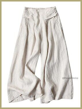 Linen Cropped Wide Leg Palazzo Pants High Waist Culottes